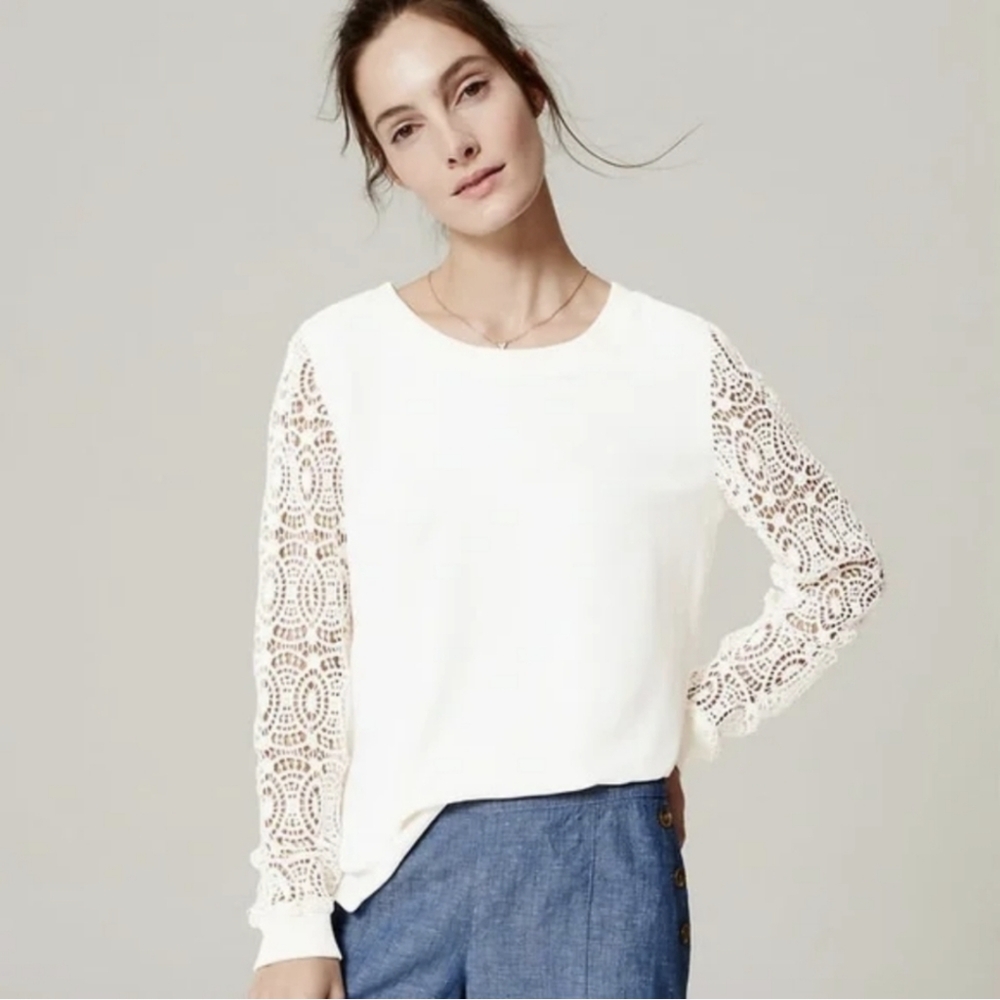LOFT Circle Lace Sleeve Blouse - S Regular - Whisper White